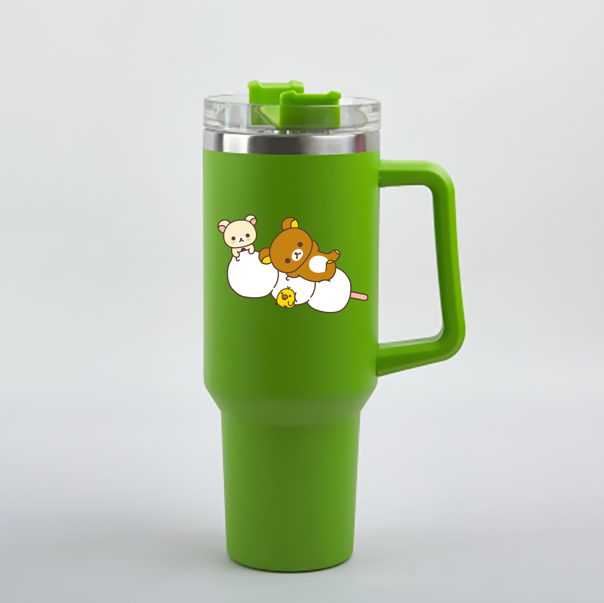 （画像用） リラックマ リラックマ キイロイトリ Rilakkuma Korilakkuma Kiiroitori 1200mL車用タンブラー - クリスタルステッカー（プラスチックストロー付き）
